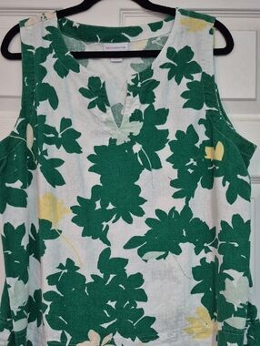 Liz Claiborne White Tank with Green and Yellow Floral Print